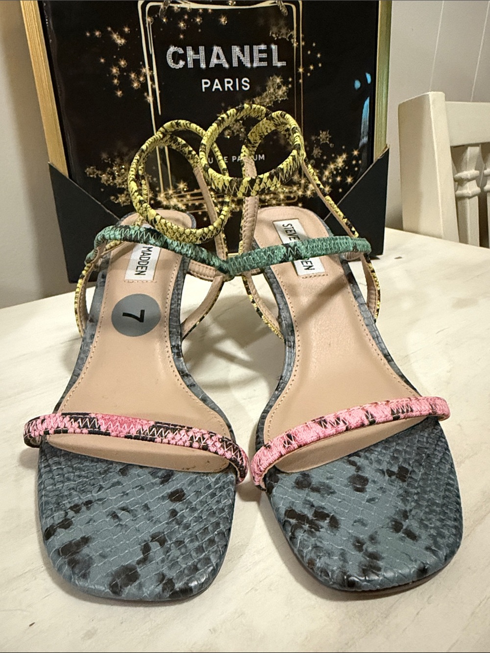 Steve Madden Multicolor Snake-Print Strappy Sandals - Pink & Green